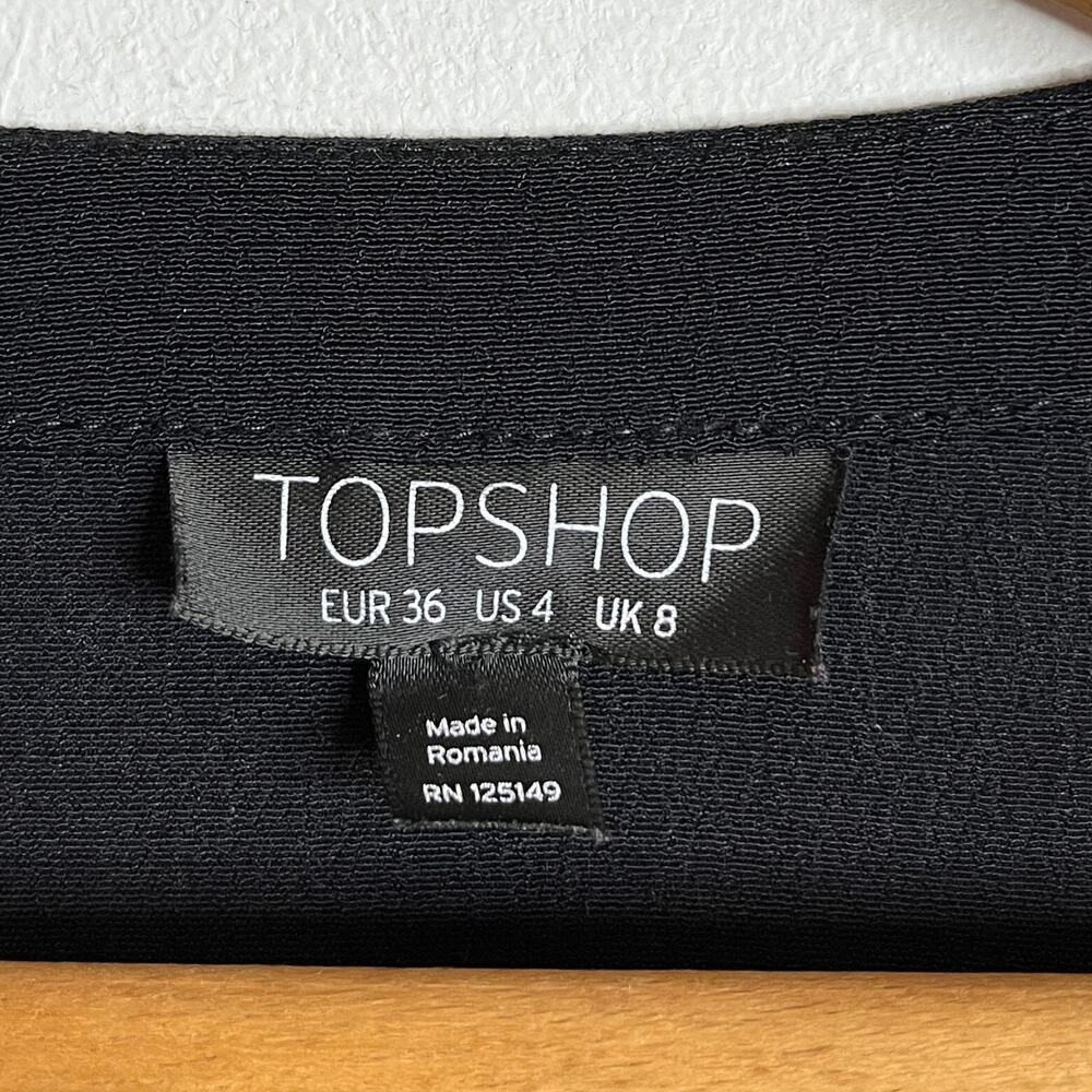 Topshop Women's Blouse 4 Black Slit Long Sleeve V-Neck Button Front Sheer Top - Picture 6 of 8